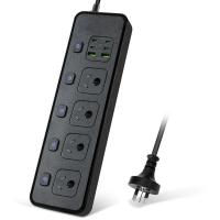 Power Strip with 4 AC Outlets and 2 USB Ports(4 USB C) Charging Ports, 3000W/10A, 1.8M Long Extension Cord for Home, Office, Hotel - Black